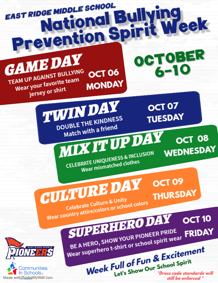 National Bullying Prevention Spirit Week Schedule